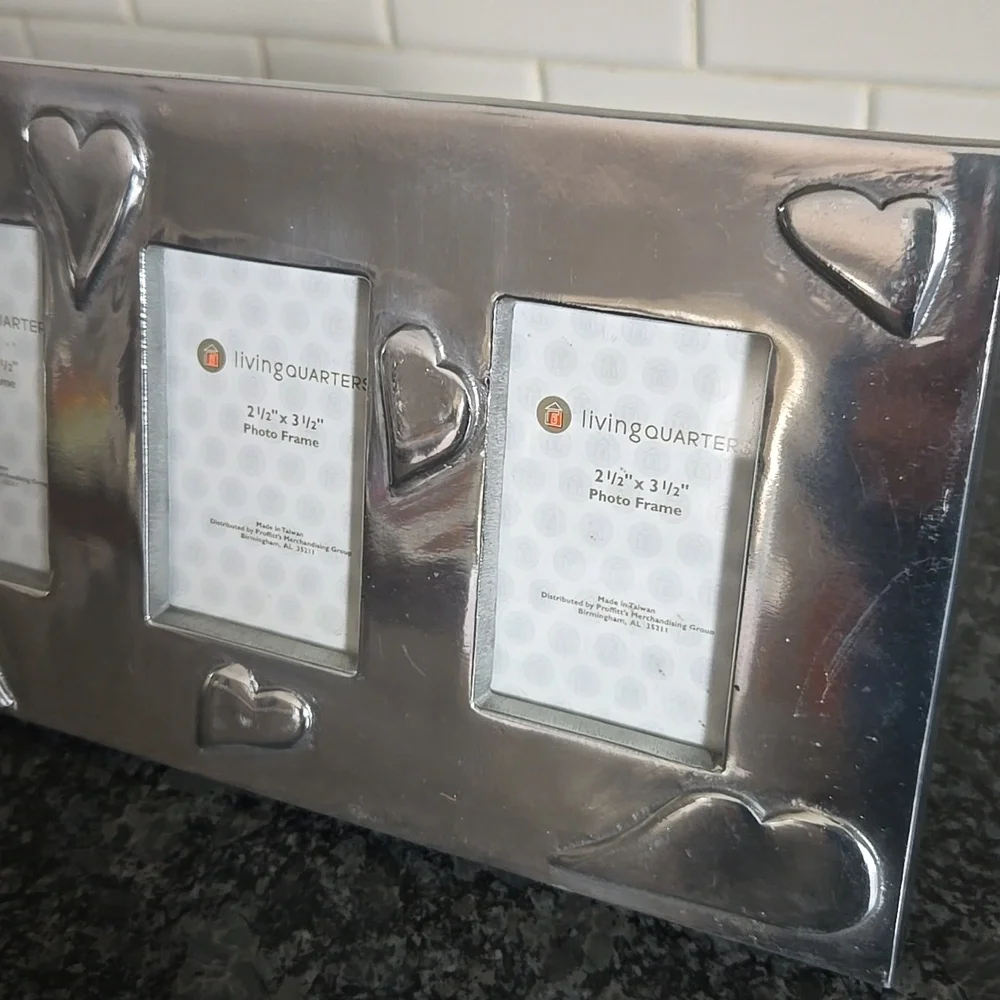 Living Quarters Silver Metal Heart Embellished Three Photo Frame